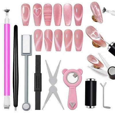 WOKOTO 8PCS Complete Cat Eye Nail Magnet Tool Set, Cute Bear Dual-End Magnet Pen, Multi-Function Nail Magnets with Y-Shape Heart & X-Shape French Mold Plates for DIY Magnetic Gel Nail Art