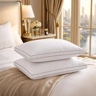 Luxury Goose Down Pillows Set of 2, Standard Size Hotel Quality Feather Pillows for Sleeping, Soft Breathable Cotton Sateen Cover, Premium Bed Pillows for Side Back Stomach Sleepers