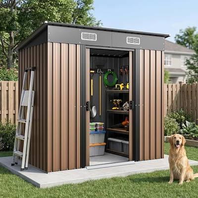 6x4FT Metal Outdoor Storage Shed with Lockable Sliding Door | Waterproof, Air Vents Design, Scratch Protective Film, for Tool Storage, Garden Backyard Outside Patio Lawn Poolside, Brown