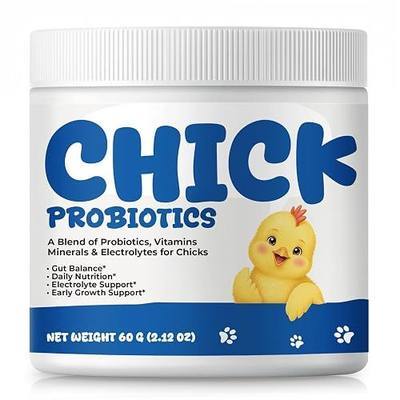 Chick Probiotic Powder with Vitamins & Electrolytes – Daily Nutritional Supplement for Chicks, Supports Gut Balance, Hydration & Early Growth, Poultry Starter Supplement, 60g