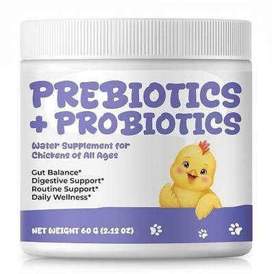 Chicken Probiotics Powder for Chickens, Ducks & Poultry, Prebiotic & Probiotic Supplement for Digestive Health, Gut Balance, Feed Utilization & Daily Flock Wellness, 60g