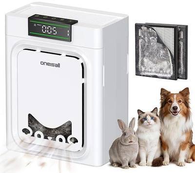 oneisall Pet Air Purifiers for Home,PP02 | Dual-Side Air Intake Adsorbs Floating Hair ,Washable Pre-Filters,Large Room Up To 2200Ft²,220g Activated Carbon Reduce Odors