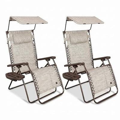 Bliss Hammocks 2 Pack 30" Wide XL Zero Gravity Outdoor Lounge Chair, Adjustable Patio Furniture with Canopy and Side Table, 360 lb Capacity, Sand