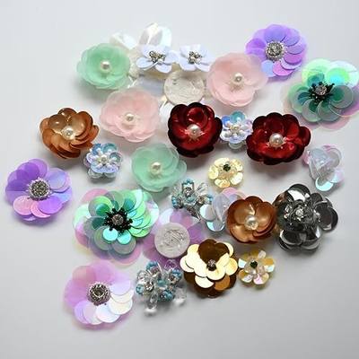30pc/lot Handmade Flower Patches for Clothing DIY Rhinestone Sequins Sew on Floral Patch Embroidery Appliques parche ropa