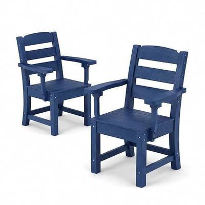 DWVO Patio Dining Chairs Set of 2, HDPE Resin Outdoor Chairs with Wide Armrests, Widened Seat and Curved Backrest, Waterproof Plastic Chair for Garden, Backyard, Deck, Porch, Navy Blue