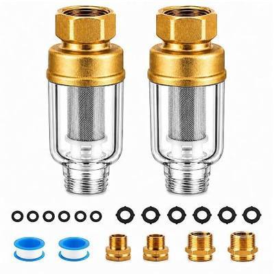 2 Pack Sediment Water Filter for Washing Machine, Reusable | Inline Water Pre-Filter with 3/4" Brass Adapters, 50 Micron Stainless Steel Screen Filter for Water Heaters, Showers, Faucet