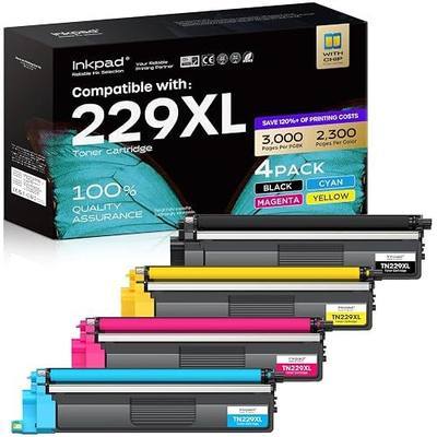 iNKPAD TN229XL TN229 Toner Cartridge 4 Pack Replacement for Brother | Compatible with MFC-L3780CDW HL-L3280CDW MFC-L3720CDW HL-L3300CDW, 3000 Pages Black/ 2300 Pages Color, with Smart Chip