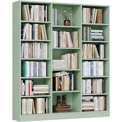 ELYKEN Triple Wide Bookshelf, 74'' Tall Bookcase with 17 Open Display Shelves, Large 6 Tier Bookshelf Storage Shelf for Living Room, Home Office, Library, Green