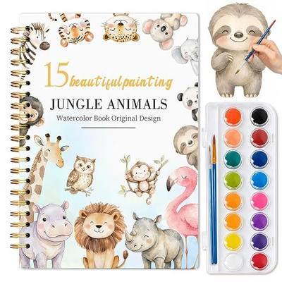 Watercolor Workbook for Beginners, Easy-to-Paint Water Coloring Book with 15 Beautiful Paintings, Includes 16 Colors, Relaxing Art Activity and Creative Gift for Adults & Teens (Jungle Animals)