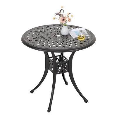 NUU GARDEN 30 Inch Patio Dining Table, Cast Aluminum Round Outdoor Table with Umbrella Hole for Patio, Backyard, Deck-Black