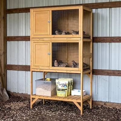GDLF Wooden Quail Cage Indoor, 2-Tier Quail Coop with Pull-Out Trays, Ventilated Wire Mesh, Access Doors & Storage Shelf