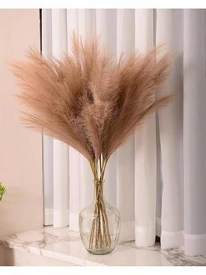 MAXROCK 43 Inch Fluffy Fake Faux Pampas Grass Large Stems 3 Pcs for Tall Vase Filler, Boho Home Kitchen Wedding Room Decor(Khaki)