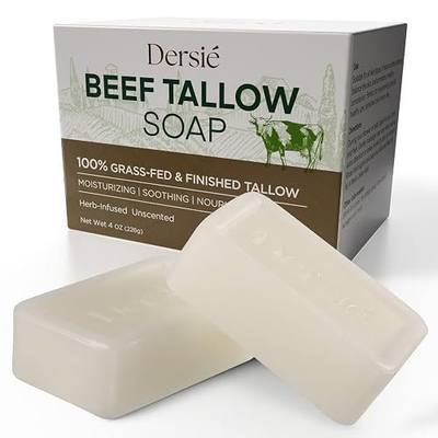Dersie Organic Beef Tallow Soap, Clean & Natural Tallow Soap with 100% Grass-Fed Tallow, Honey, Tea Tree Oil, Rosemary, Chamomile & Centella Asiatica (2 Pack)