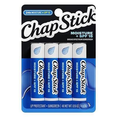 ChapStick Moisture +SPF 15 Lip Balm with Broad Spectrum Sunscreen, Lip Balm Set, 4-Count Pack, 0.15 Oz Each