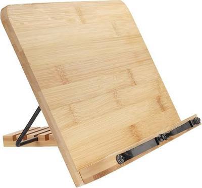 Houseables Bamboo Book Stand, Universal Adjustable Cookbook Holder for Reading, Tablet, Cell Phone, Art & Sheet Music, Portable Foldable Stand, 5 Tilt Positions, 1 Unit