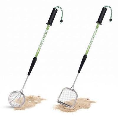 Sand Dipper Compact Beach Scoop for Shells, Sea Glass & Shark Teeth (Green, Square Basket)