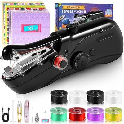 Handheld Sewing Machine, Electric Mini Sewing Machine Easy for Beginners and Adults, Quick Sew Clothes Mending Hand Sewing Machine, Fast Stitch Sewing Machine Sewing Kit for DIY Crafts Home Travel