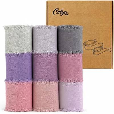Fringe Chiffon Ribbon Pack, 9 Rolls x 1-1/2 Inch, 27 Yards Total | Handmade Raw Edge Ribbons for Crafts, Ribbon for Wedding Invitations, Ribbon for Gift Wrapping, Ribbon for Flower Bouquet