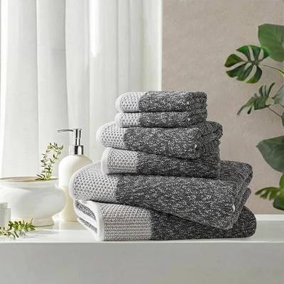 Madison Park Hayden 6 Piece Bath & Hand Towel Set, 550 GSM, Charcoal | Yarn-Dyed Dobby Slub Texture, 100% Combed Cotton, 2 Bath 2 Hand 2 Washcloth, Soft Absorbent Spa Hotel Quality Towels