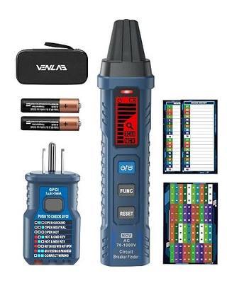 VENLAB Circuit Breaker Finder with LCD Display, GFCI Outlet Tester, 90-130V Electrical Circuit Tracer Tool with NCV Tset & Flashlight, Includes Carrying Case -VCT03
