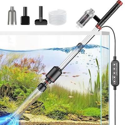 Electric Aquarium Vacuum Gravel Cleaner: 24W Fish Tank Vacuum Gravel Cleaner with Strong Suction for Automatic Water Change Algae Remover Sand Wash Water Shower and Water Circulation, Timed Off | Multifunctional Cleaning Tools, Water Change, Sand Washing, Water Filtration, Glass Cleaning, Adjustable