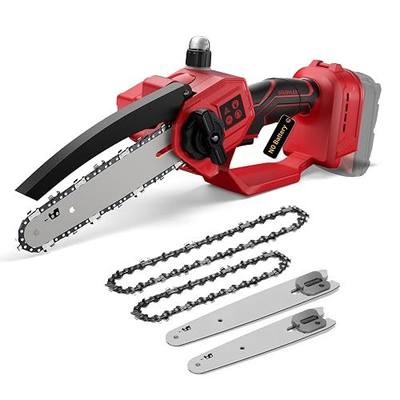 Mini Chainsaw for Milwaukee 18V Battery for Wood Cutting, Red | Auto-Oiler, 8-Inch and 6-Inch 2-IN-1 Brushless Cordless Pruning Chainsaw, 750W Chain Saw 4000RPM (NO Battery)
