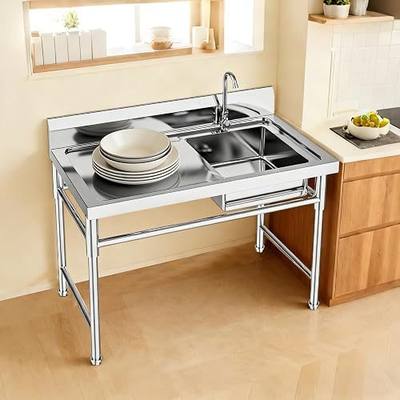 Freestanding Kitchen Sink with Faucet,330lbs Stainless Steel Utility Sink | 24.4×22 inch Countertop & 19.68×16.14 inch Large Basin for Garage, Laundry Room, Restaurant