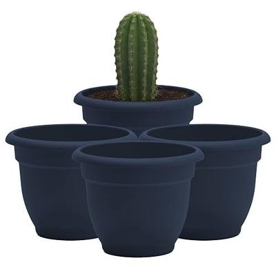 Bloem Ariana 6" Plastic Self-Watering Planter, Navy, 4-Pack | Self-watering disk at the bottom of each pot that acts as a water wick and reservoir for optimal plant health