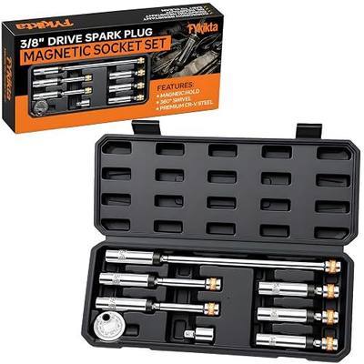 8 Piece 3/8-Inch Drive Magnetic Swivel Spark Plug Socket Set with Gap Tool, Includes 9/16'', 5/8'', 14mm, 16mm, 6 & 12 Point for Auto Repair