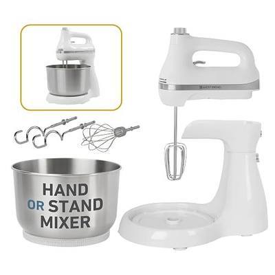 West Bend Two Sweet 2-in-1 Hand & Stand Mixer, 11 Speeds with Turbo Boost, 4.4 Qt Rotating Bowl, Dough Hooks, Beaters & Whisk, Tilt-Head Design, 550 Peak Watts, White