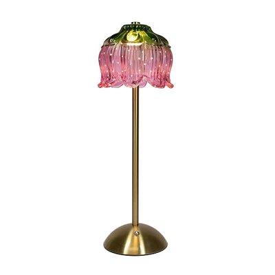 Strawberry Shortcake Touch Lamp- Pink Glass Strawberry Shade, USB-C Rechargeable, 3 Dimmable Light Temperatures, LED Desk Lamp, Brush Brass Base & Pole, Cute Décor for Girls' Bedroom (Pink)