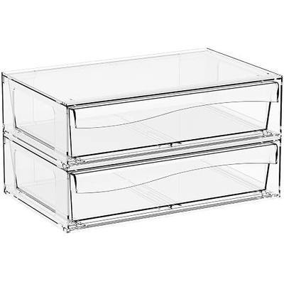 Yieach 12"W Clear Stackable Storage Drawers,2 Pack Pull Out Acrylic Drawers Organizer for Desk,Vanity,Bathroom,Plastic Office Supply Organizers And Storage Bins for Pen,Pencil,Craft,Sunglass,Medicine
