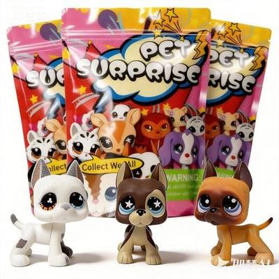 3pcs/Set Custom Flocked Pet Shop Toys Short Hair Cat Kitten Collie Great Dane Cocker Spaniel Dachshund Puppy Dog OOAK Compatible with LPS