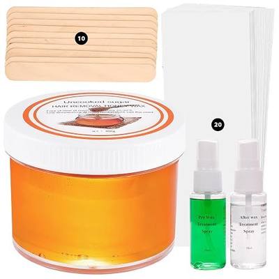 Sugar Wax Kit Suagring Kit: 300g/10.6oz Organic Sugaring Paste for Body Hair Removal - Includes Wax Strip and Stick, Pre & Post Care Oil