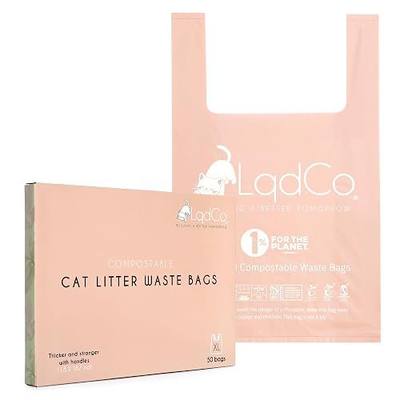 Bio-Based Cat Litter Waste Bags – 50 Extra Thick & Strong XL Bags with Handles, Lavender Scented to Control Odor, Heavy-Duty Tear-Resistant Design for Easy Cleanup
