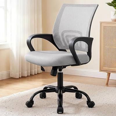 DUMOS Ergonomic Home Office Chair, Executive Mesh Desk Chair | Height Adjustable, Lumbar Support, Breathable Mid Backrest, Fixed Armrest, Rolling Wheels, Computer Gaming, Meeting, Gray