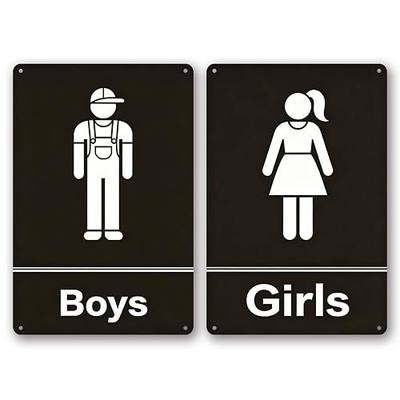 2 Pack Black Kids Restroom Metal Sign, Simple Boys And Girls Bathroom Door Plaque, 8x12 Inch