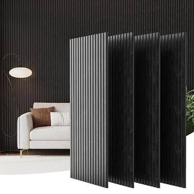 Wood Slatwall Acoustic Wall Panels, 4 Pack 47.2" x 23.6"Cover 31ft², Echo Absorption, Noise Reduction, Easy DIY Install Home Decor, Wall Decor for Bedroom, Living Room, Conference Room Black