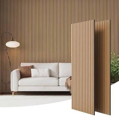 Wood Slatwall Acoustic Wall Panels, 2 Pack 47.2" x 23.6"Cover 15.5ft², Echo Absorption, Noise Reduction, Easy DIY Install Home Decor, Wall Decor for Bedroom, Living Room, Conference Room Walnut