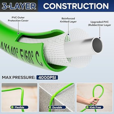 33FT x 1/4" Pressure Washers 123987 Replacement Hose with M22-14mm, Green