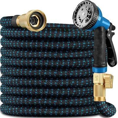 Expandable Garden Hose - 100 ft Expanding Water Hoses, No Kink Lightweight Flexible Hose with 3/4" Solid Fittings and 4-Layer Latex Core - 100ft Retractable Stretch Car Washing Pipe