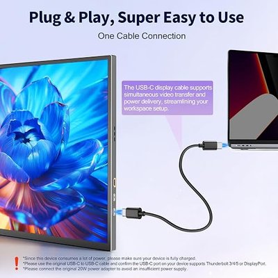 COOLHOOD 18.5 Inch FHD USB-C HDMI 120Hz Portable Monitor | Travel Portable Monitor for Laptop 、PC, Portable Screen with Smart Cover, VESA Compatible