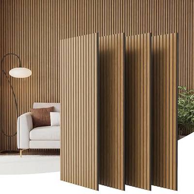 Wood Slatwall Acoustic Wall Panels, 4 Pack 47.2" x 23.6"Cover 31ft², Echo Absorption, Noise Reduction, Easy DIY Install Home Decor, Wall Decor for Bedroom, Living Room, Conference Room Teak