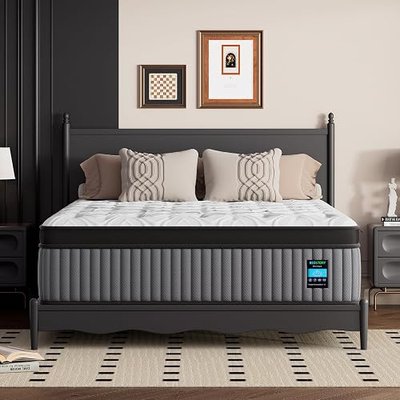 BedStory Medium Firm Queen Mattress 14 Inch, Deep Sleep Hybrid Mattresses 7-Zone Pain Relief - Extra Firm Bed in a Box - Fiberglass Free, CertiPUR-US Certified