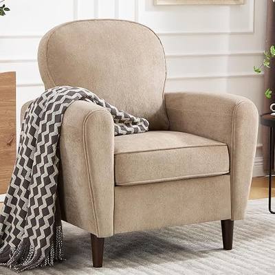 Accent Chair, Mid Century Modern Arm Chair with Thick Cushion and Back, Upholstered Comfy Reading Chair Single Sofa Chair for Living Room, Bedroom, Club, Khaki