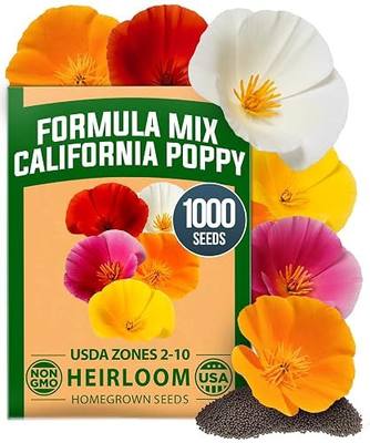 HOME GROWN California Poppy Seeds for Planting – Formula Mix, 1,000 Seeds (1.3g), Eschscholzia californica, California Wildflower Seeds for Pollinator & Cottage Gardens