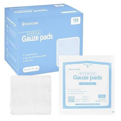 Jointown 100-Pack Sterile Gauze Pads 4x4 Inch, 100% Cotton Large 12-Ply Woven Gauze Sponges, Wound Care, Highly Absorbent Medical-Grade First Aid Dressing Pads