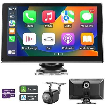 9" Wireless Apple Carplay Screen for Car, Portable Car Play Screen for Car & Android Auto, 4K Dash Cam, 1080p Backup Camera, GPS Navigation, Car Audio Receivers Mirror Link, Bluetooth, FM, Siri