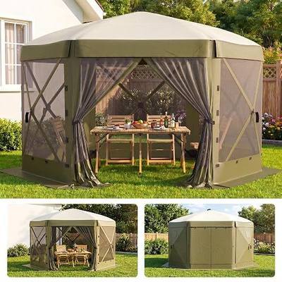 Garvee 11x11FT 6-Sided Pop Up Gazebo Screen Tent with Mesh Panels, Green | One-Push Setup, Removable & Privacy Wind Cloths, Outdoor Sun Shelter for Camping, Backyard Parties & Events