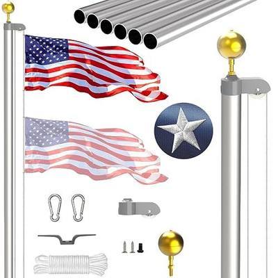 25FT Sectional Flag Pole Kit, Extra Thick Heavy Duty Aluminum Flagpoles for Outside House Inground with 3'*5' American Flag and Black Ball Topper for Residential or Commercial Use, Silvery